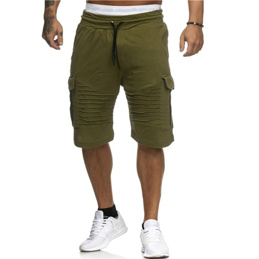 

Pantalones Cortos Deportivos Casuales De Color Sólido Con Múltiples Bolsillos Para Hombres