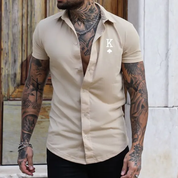 Men's Fashion Poker K Print Casual Slim Short Sleeve Shirt - Sanhive.com 