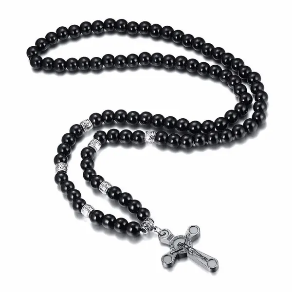 Perlen Jesus Kreuz Halskette - Paleonice.com 