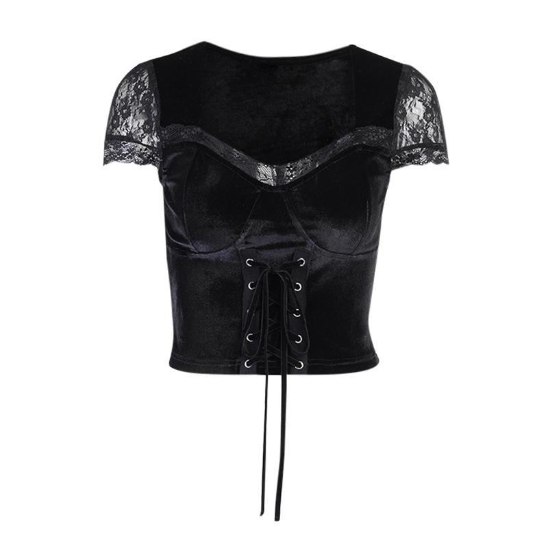Women's Sexy Lace Tie Tank Top Dark Crop Top