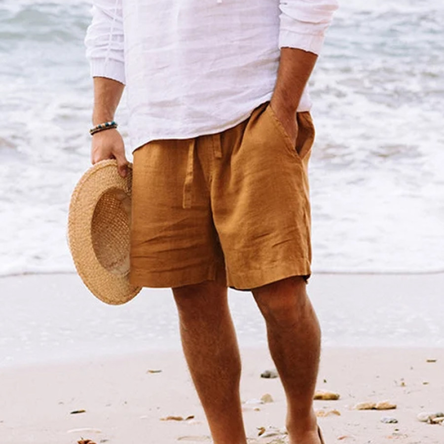 

Mens Beach Loose Drawstring Linen Casual Shorts