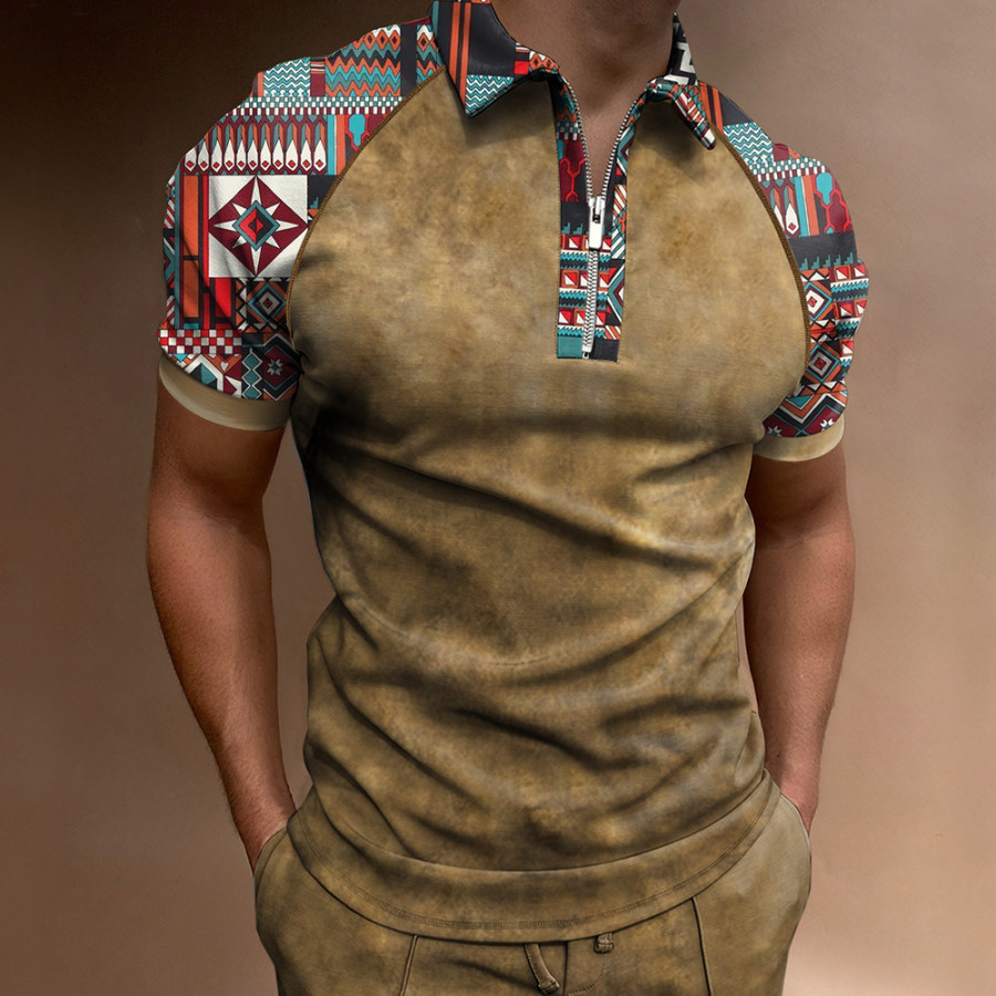 

Men's Outdoor Vintage Western Geometry Ethnic Pattern Sport PoLo Neck T-Shirt