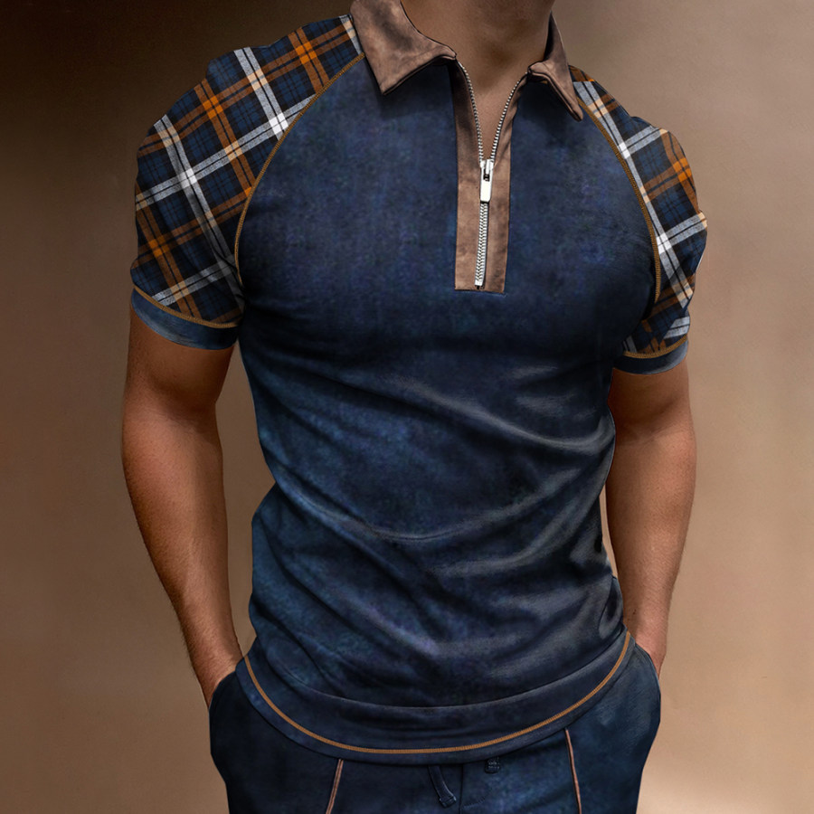 

Men's Outdoor Vintage Plaid Pattern Sport PoLo Neck T-Shirt