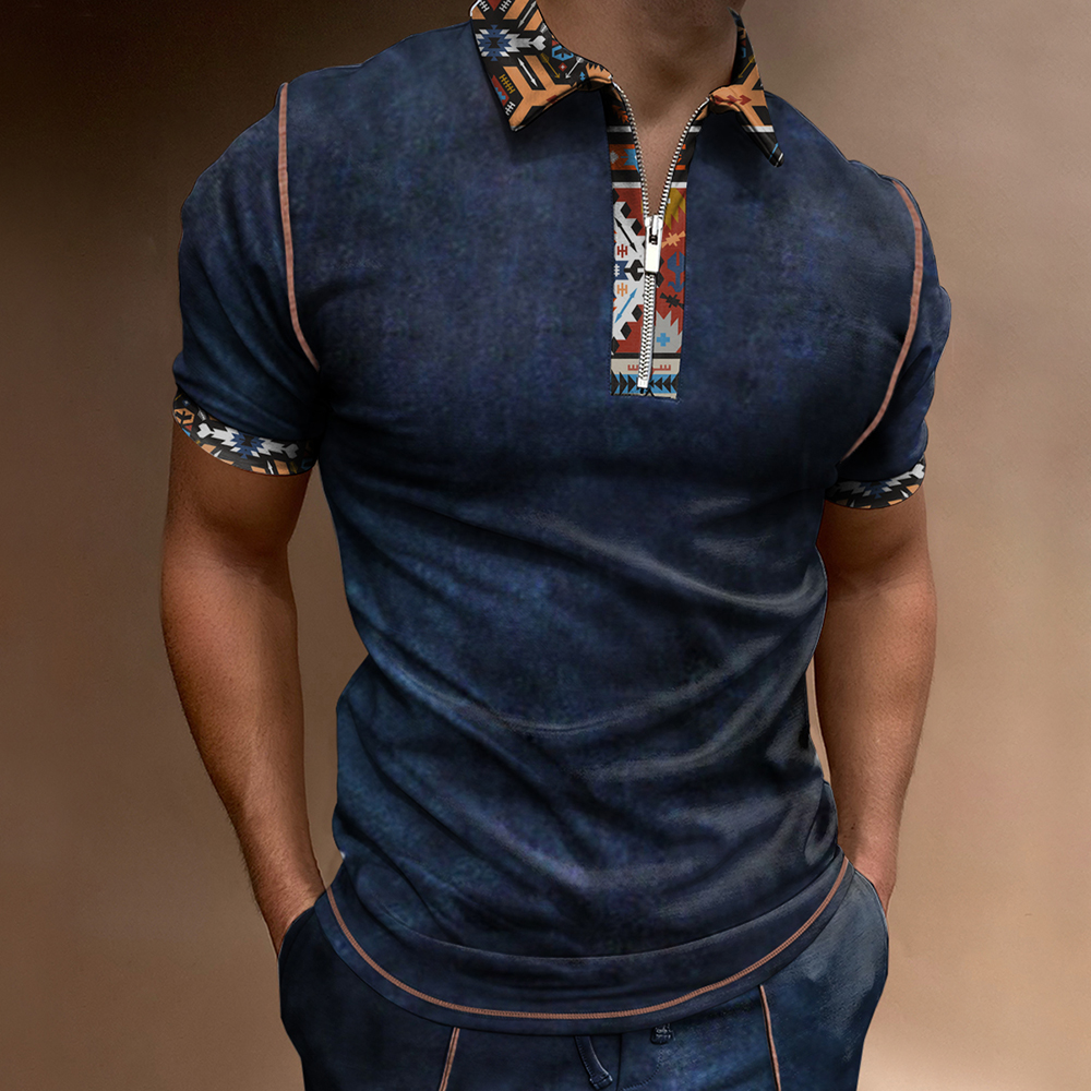 Men's Outdoor Vintage Western Ethnic Pattern Sport PoLo Neck T Shirt