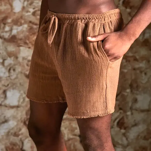 Men's Linen Elastic Waist Loose Shorts - Ootdyouth.com 