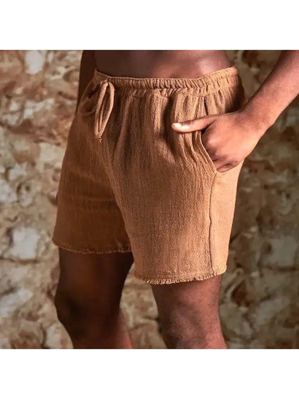 Men's Linen Elastic Waist Loose Shorts - Timetomy.com 