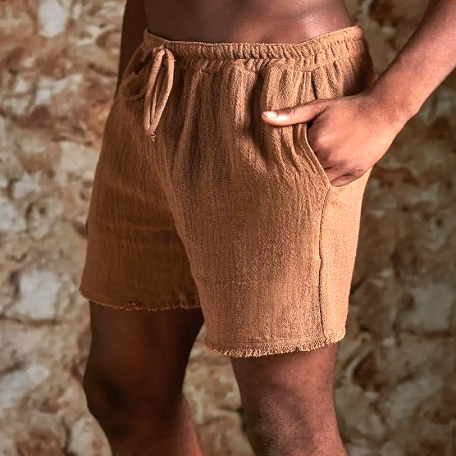 

Men's Linen Elastic Waist Loose Shorts