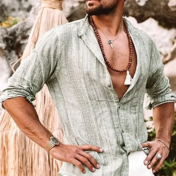 Men's Cotton And Linen Beach Casual Shirt - Fineyoyo.com 