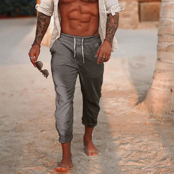 Men's Linen Holiday Plain Breathing Pants - Mosaicnew.com 