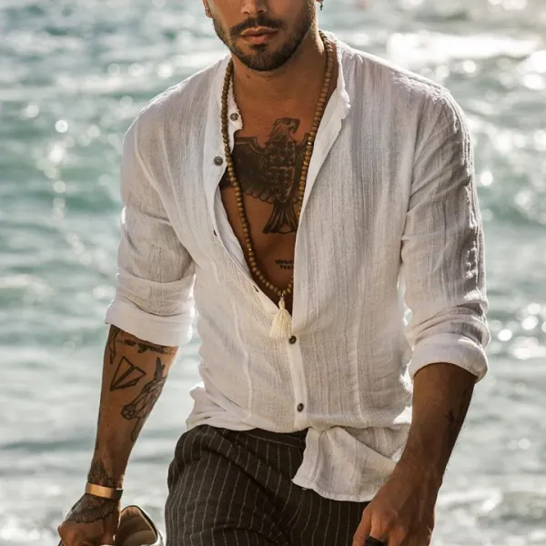 Men's Cotton And Linen Beach Casual Shirt - Mobivivi.com 