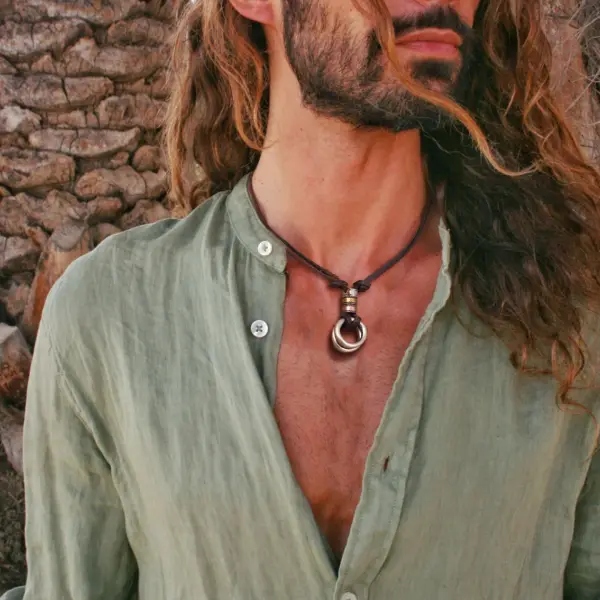 Мужское винтажное кожаное ожерелье в стиле бохо с веревкой - Paleonice.com 