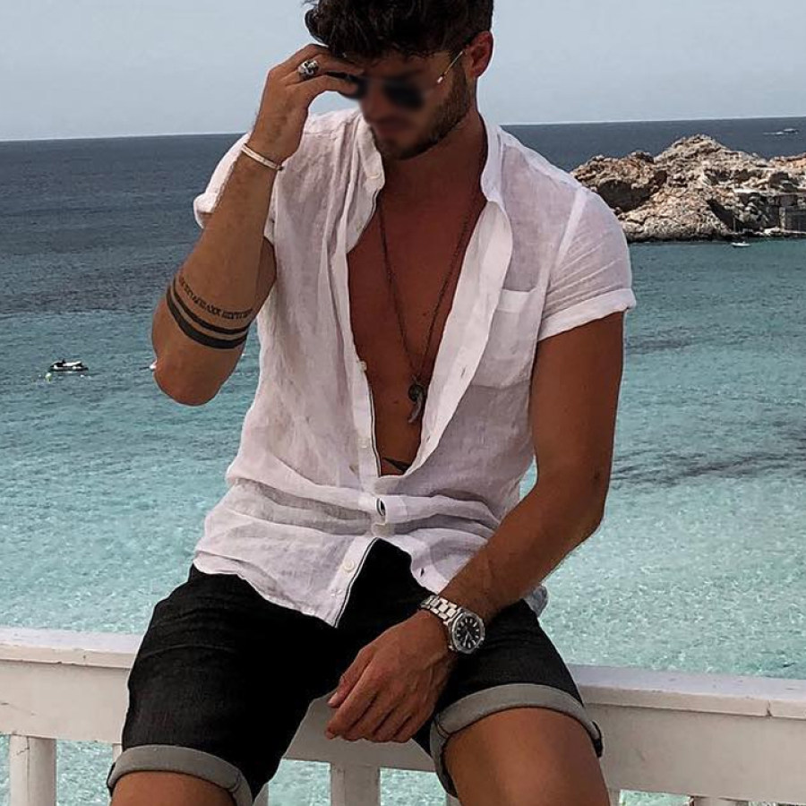 

Men's Cotton And Linen Beach Casual Shirt