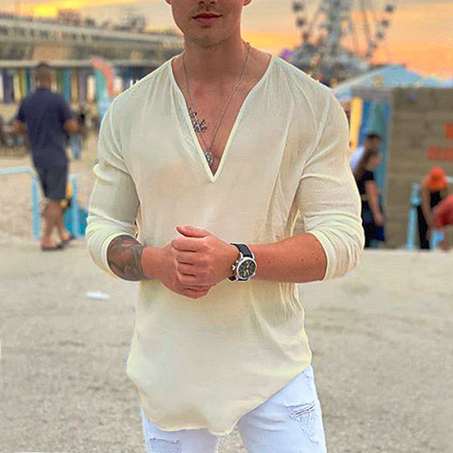 

Men's Linen V-Neck Breathable Lightweight Resort Top