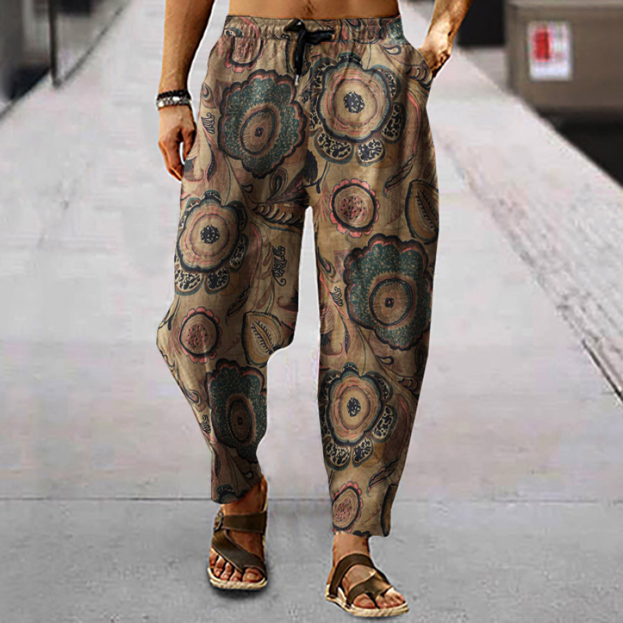

Men's Linen Western Ethnic Irregular Print Loose Casual Pencil Pants