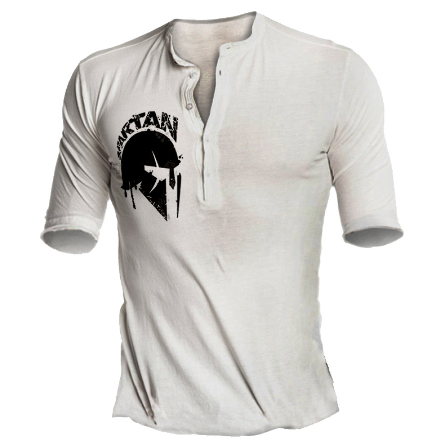 

Men's American Casual Slim Fit Henley Collar Basic Cotton Print T-Shirt