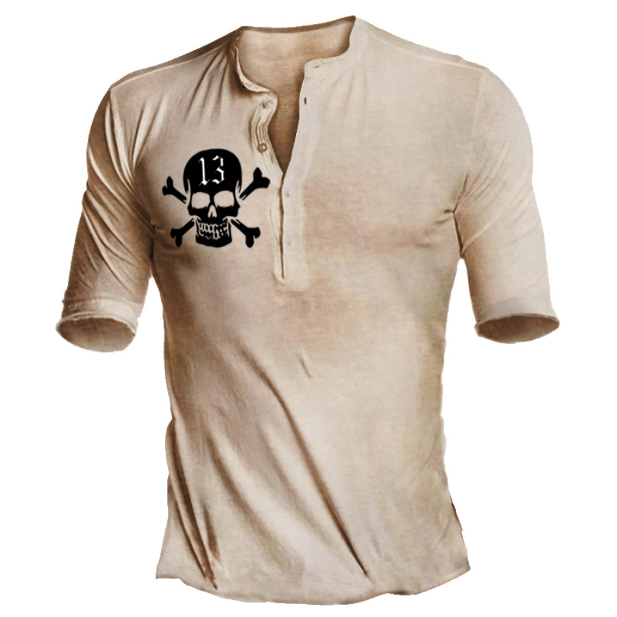 

Men's American Casual Slim Fit Henley Collar Basic Cotton Print T-Shirt