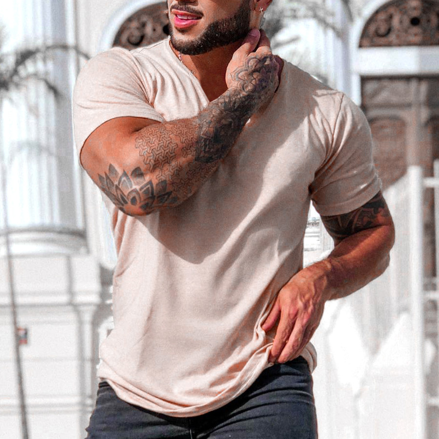 

Men's Deep V Neck Breathable Cotton Short Sleeve T-Shirt