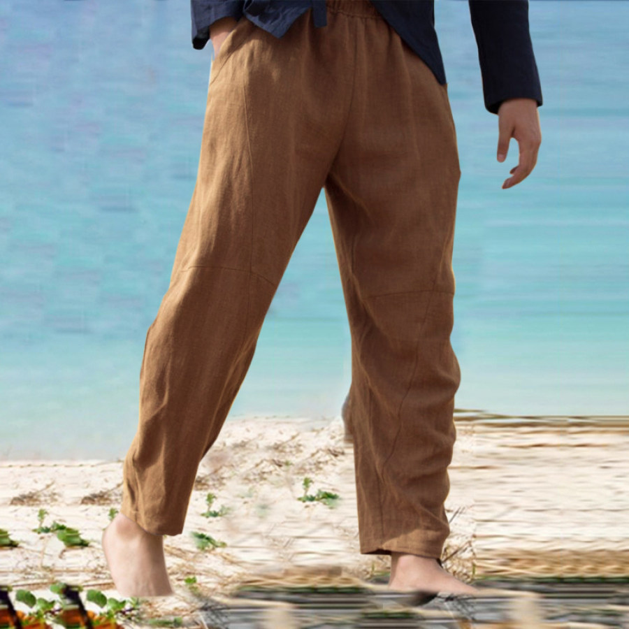 

Men's Linen Panel Cut Breathable Stretch Bloomers Casual Pants