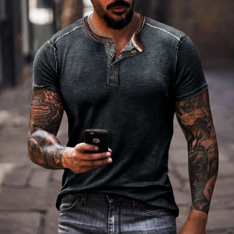 

Men's Solid Color V-neck Casual Breathable T-Shirt