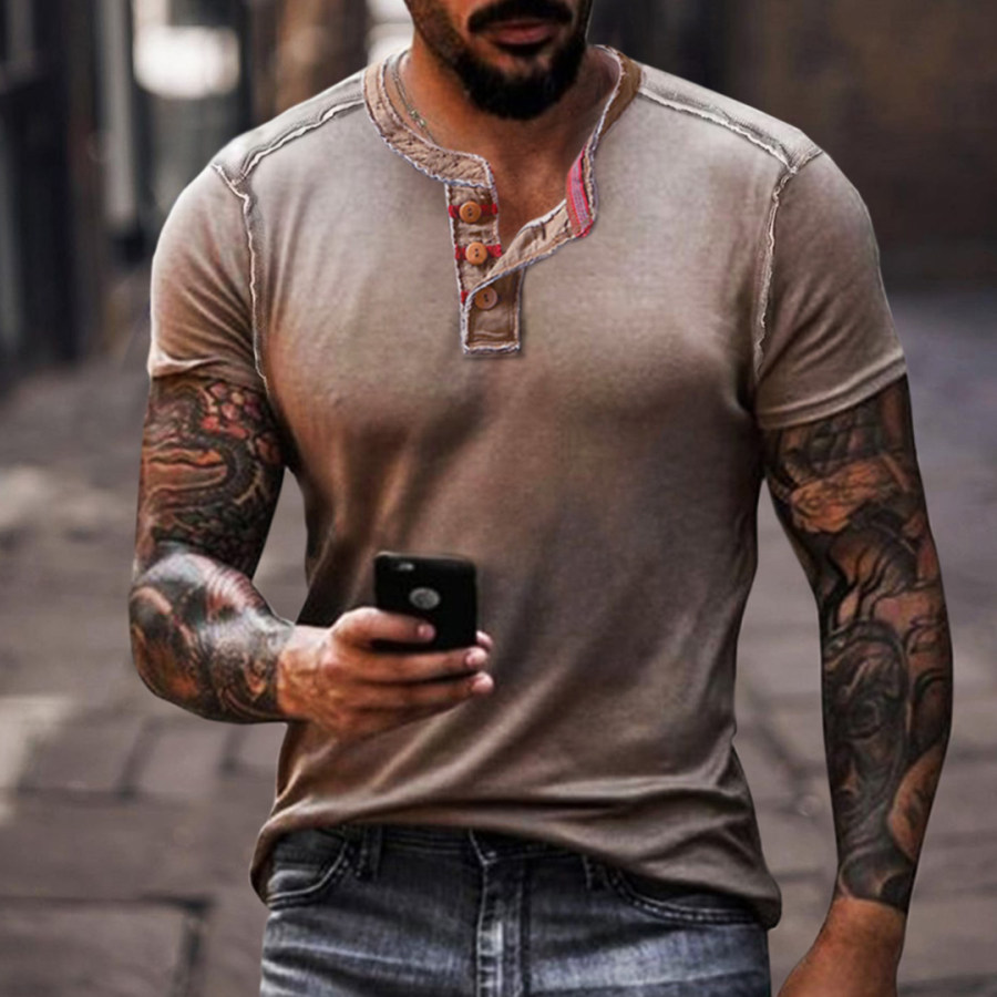 

Men's Henry-neck Breathable T-Shirt Casual Retro Outdoor Motorcycle Top