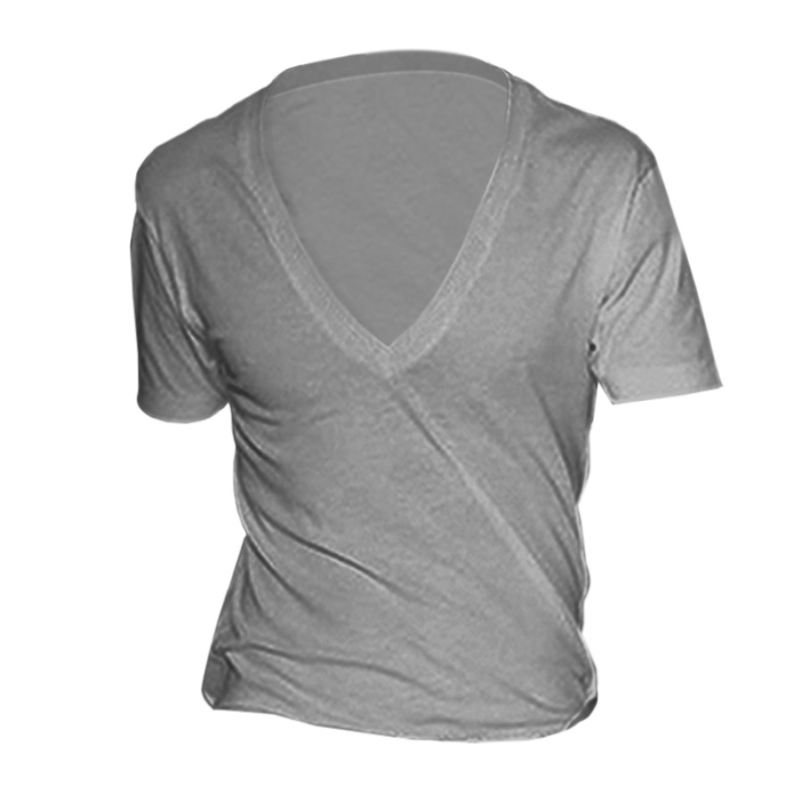 

Men's Basic White Deep V-Neck Cotton Short Sleeve T-Shirt