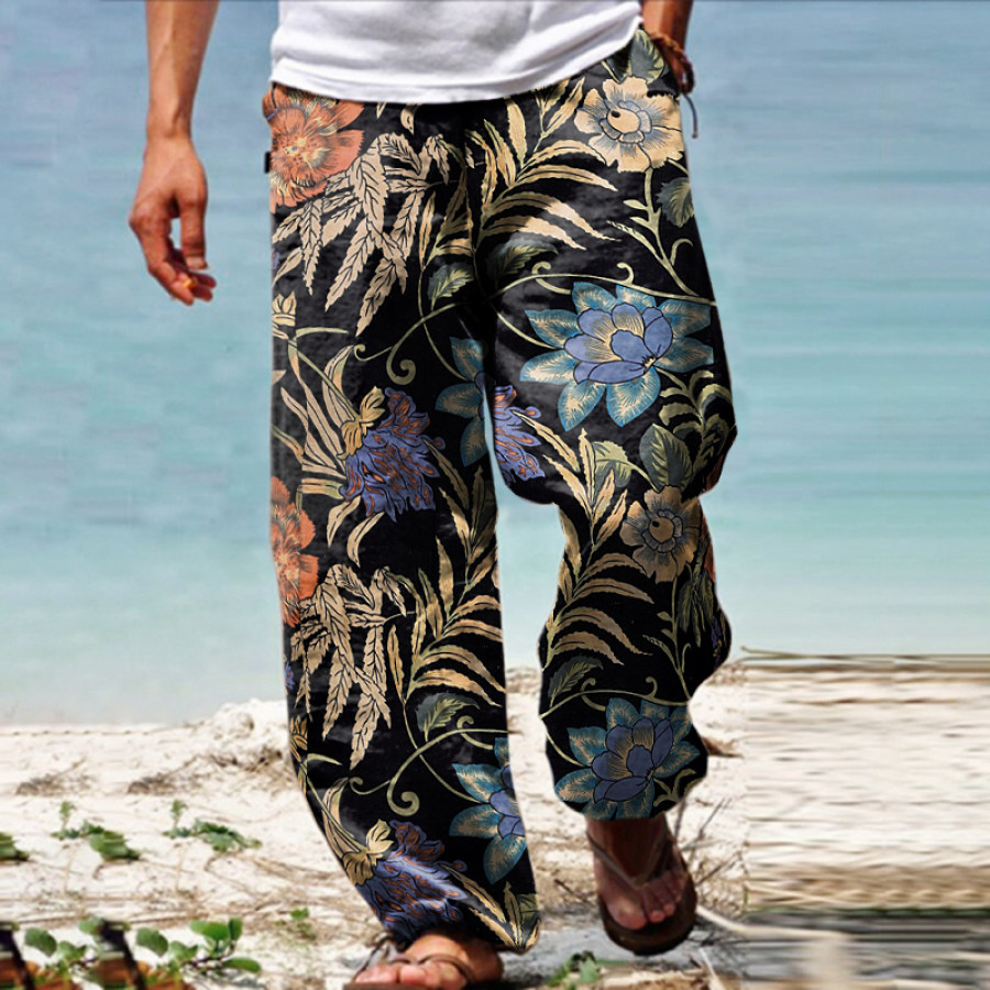 

Men's Linen Western Ethnic Irregular Boho Print Double Pocket Stretch Loose Pants