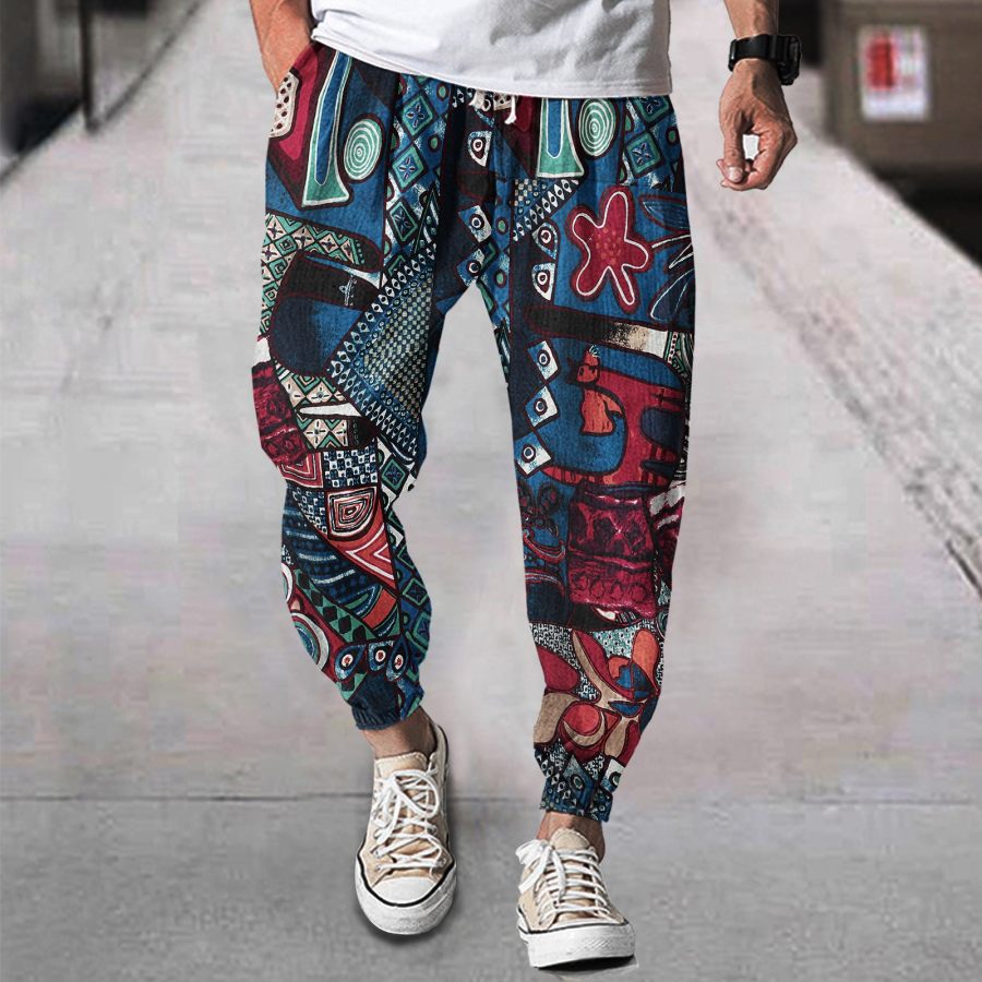 

Men's Linen Western Ethnic Irregular Print Loose Casual Pencil Pants