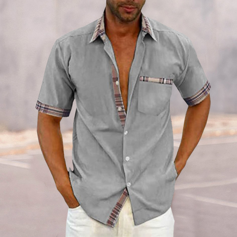 

Men's Short Sleeve Summer Shirt Leader Mouth Contrast Color Fashion Button Shirt