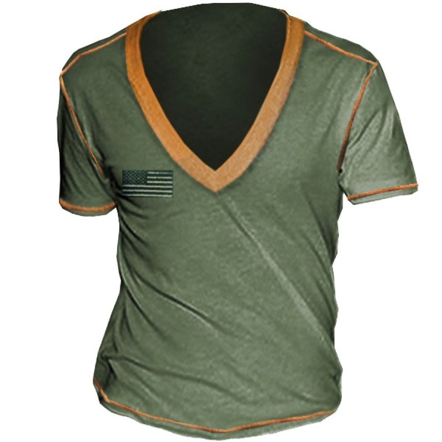 

Men's Flag Print Patriotic Independence Day Casual Deep V Neck T-Shirt