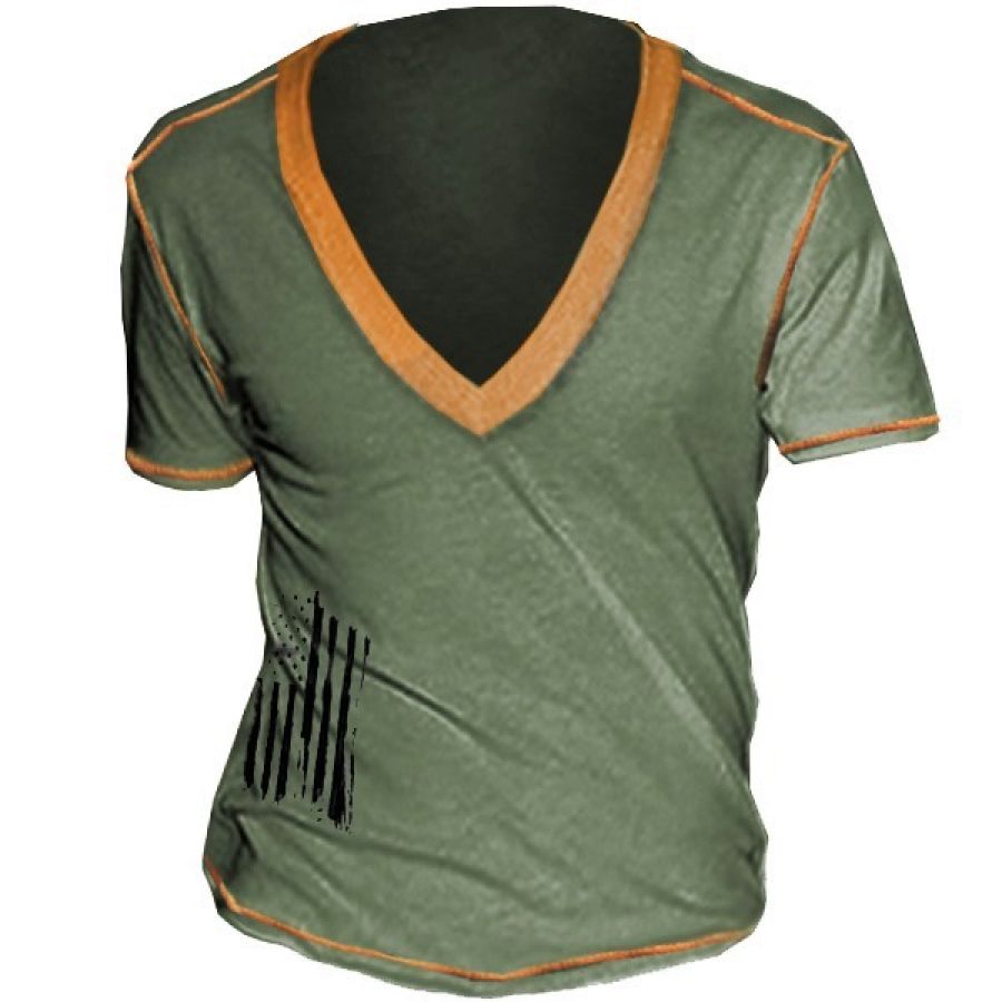 

Men's Flag Print Patriotic Independence Day Casual Deep V Neck T-Shirt