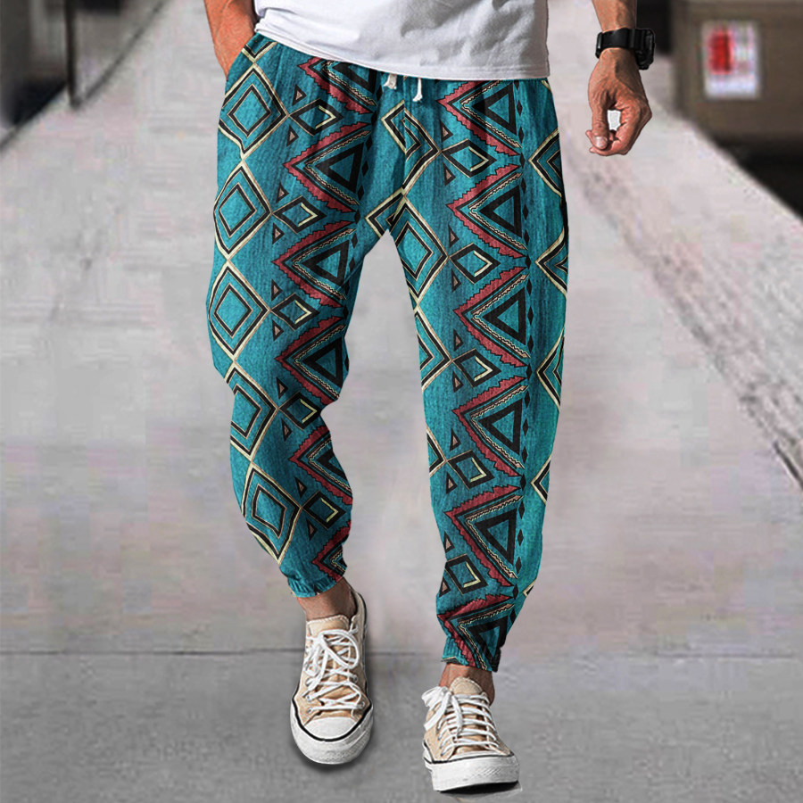 

Men's Linen Western Ethnic Irregular Print Loose Casual Pencil Pants