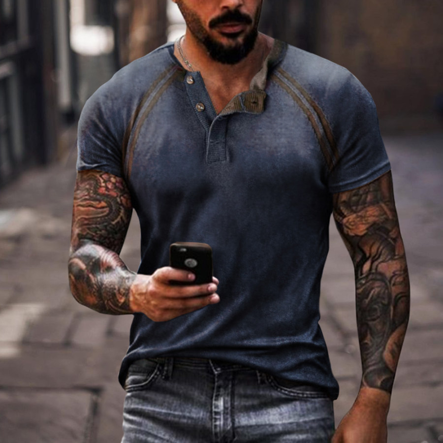 

Men's Retro Solid Color V-neck Casual Breathable T-Shirt