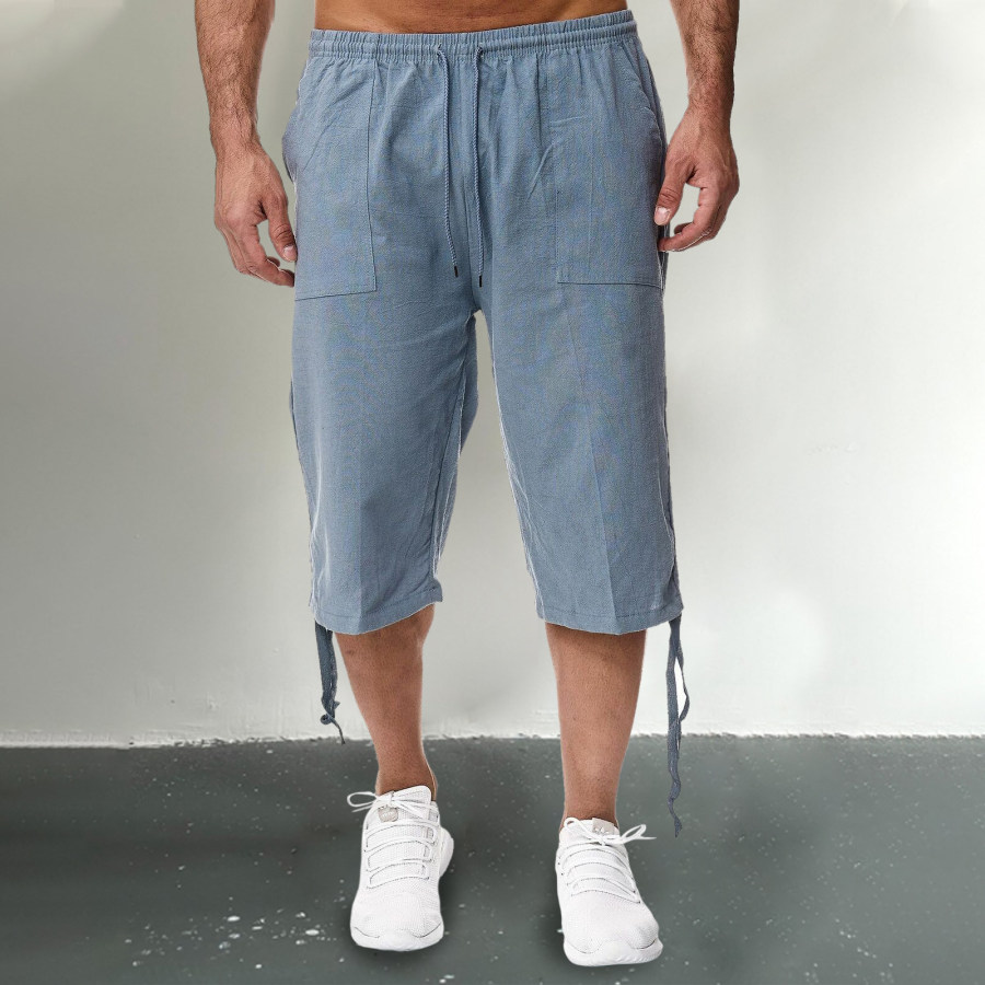 

Men's Linen Elastic Waist Pocket Loose Straight Casual Pants