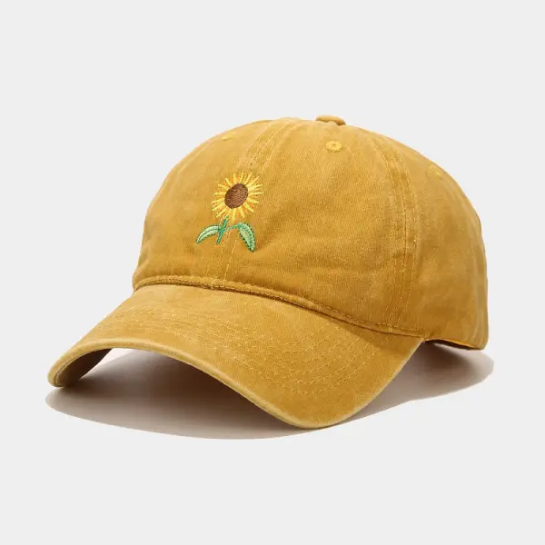 Vintage Washed Sunflower Embroidered Hat - Paleonice.com 