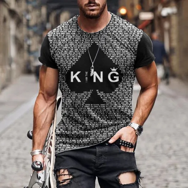 Men's Retro Casual Top I Am The King Print Short Sleeve T-shirt - Spiretime.com 