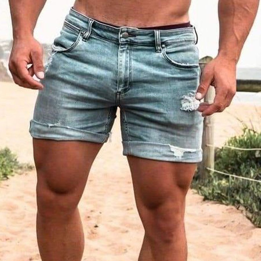 

Washed Ripped Holes Denim Shorts