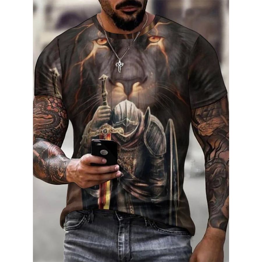 

Men's Lion Knight Print Short Sleeve T-Shirt
