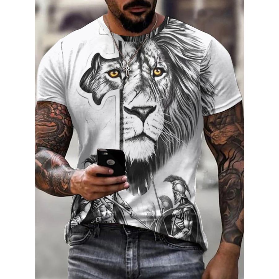 

Creative Sketch Lion Print Men's Casual Short Sleeve T-Shirt