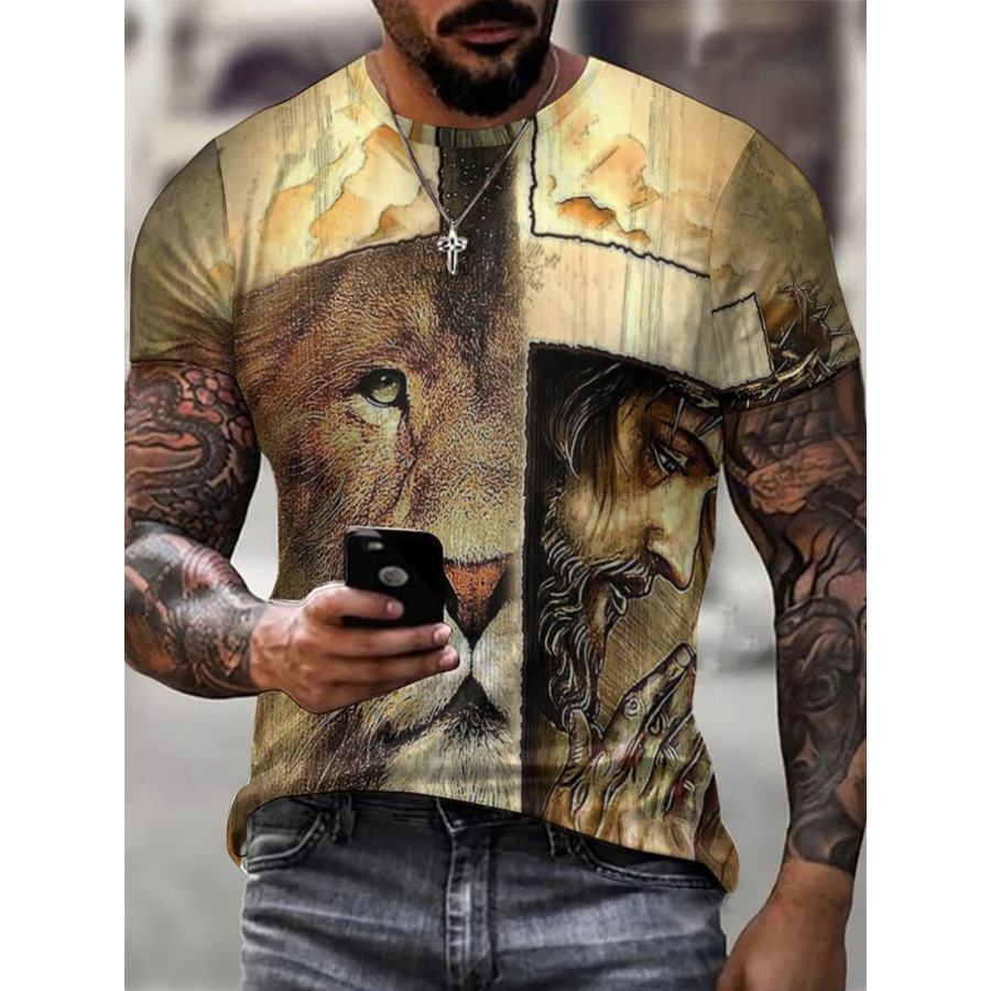 

Christian Half Face Cross Print Men's Short Sleeve T-Shirt