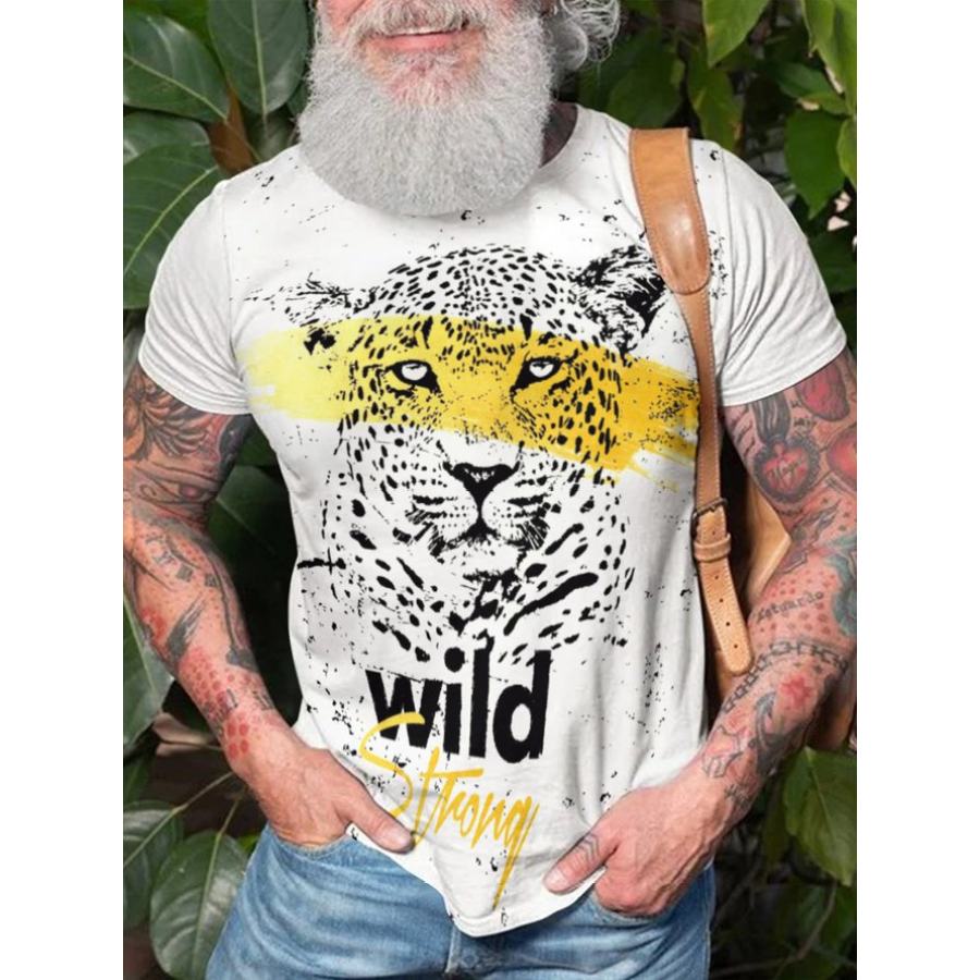 

Trendy Lion Print Men's Casual Short Sleeve T-Shirt