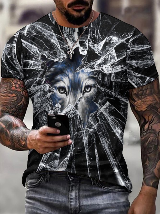 Shard Wolf Print Men's Chic Casual Short Sleeve T-shirt