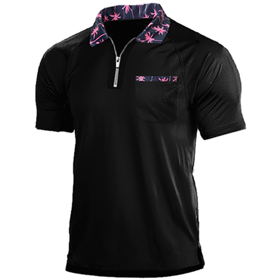 

Men's Business Casual Coconut Print Contrast Zip Polo Shirt