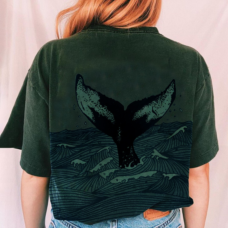 Summer Retro Surf Marine Life Printed Casual Tee
