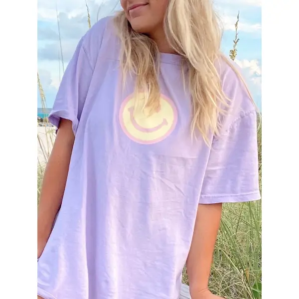 Women's Don't Forget To Smile Print Oversized T-Shirt - Ootdyouth.com 
