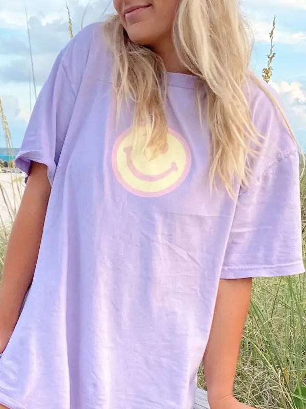 Women's Don't Forget To Smile Print Oversized T-Shirt - Timetomy.com 
