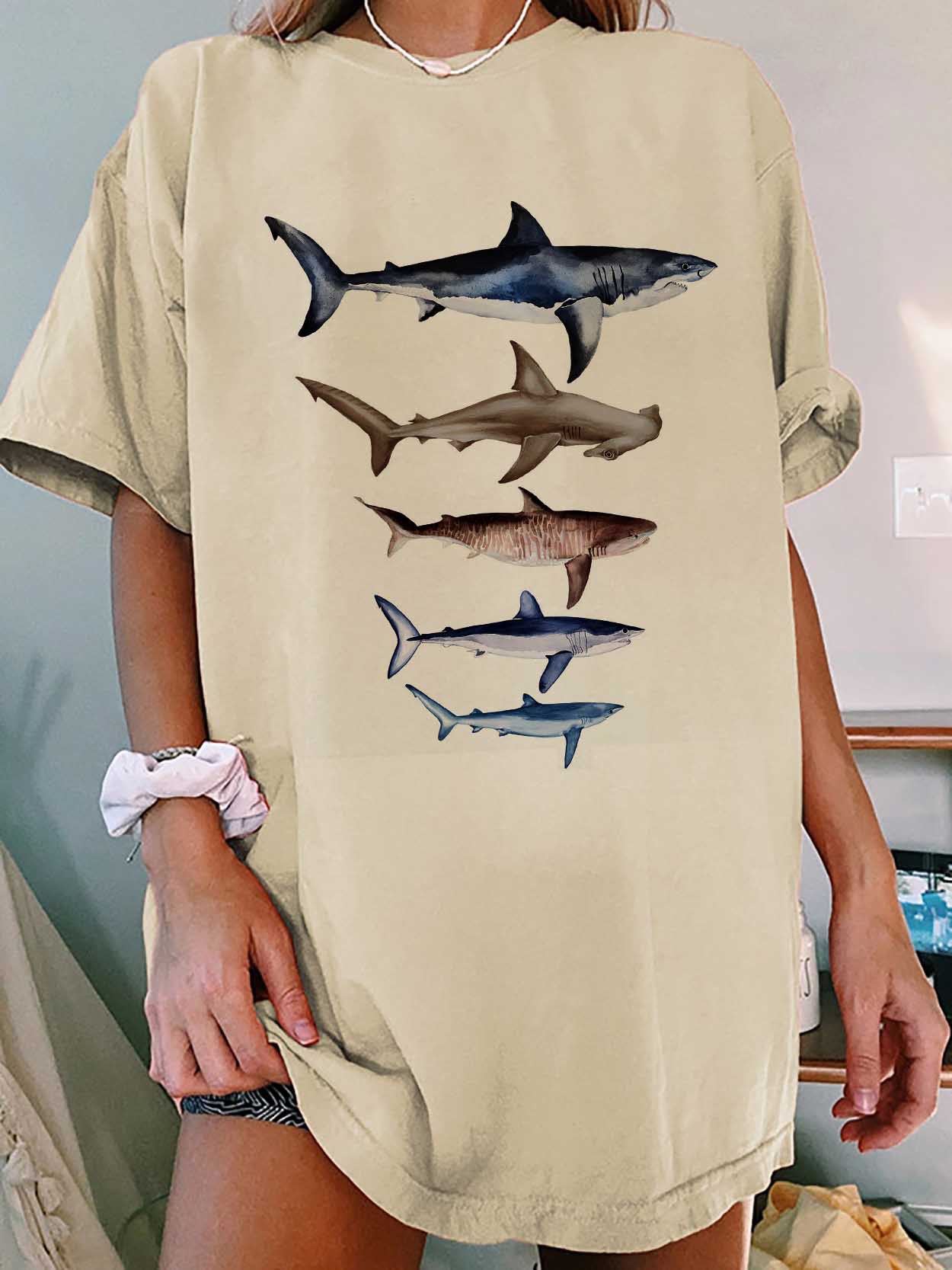 Women's Shark Marine Life Print Chic Loose T-shirt