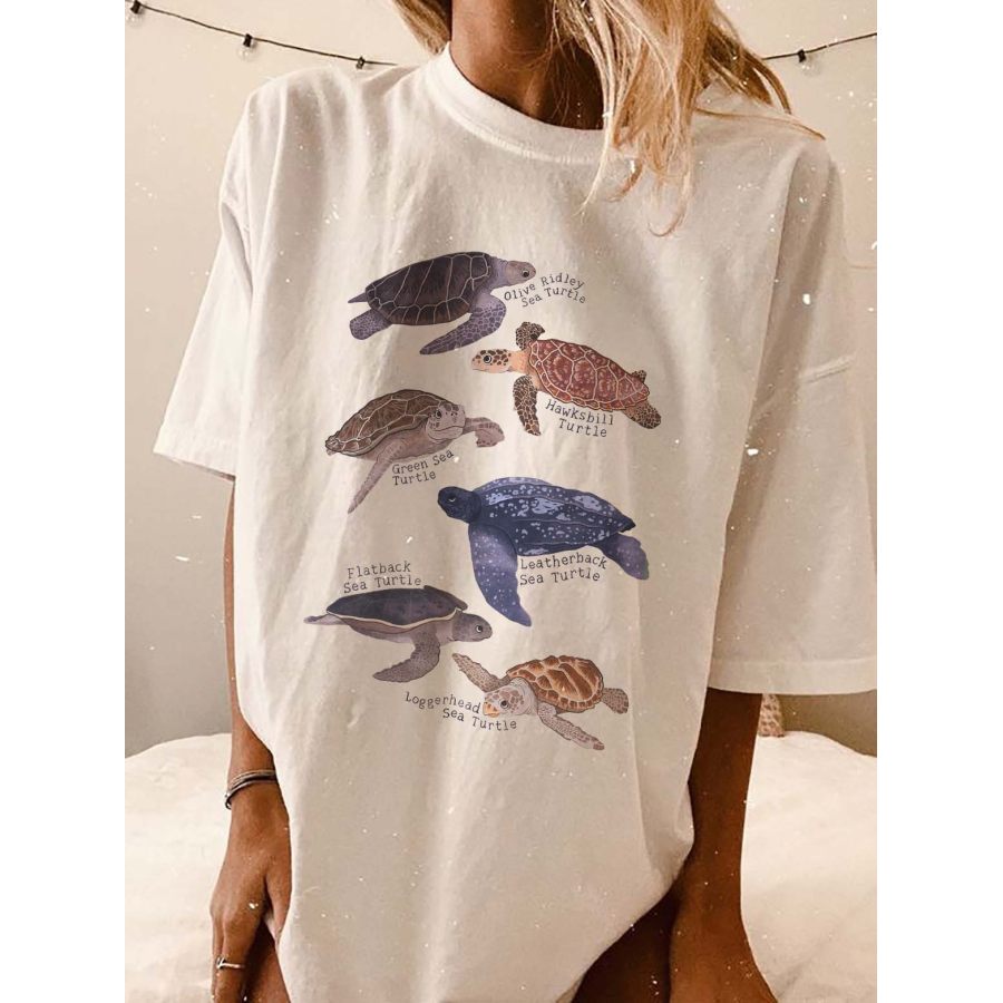 

Women's Sea Turtle Marine Life Print Loose T-Shirt