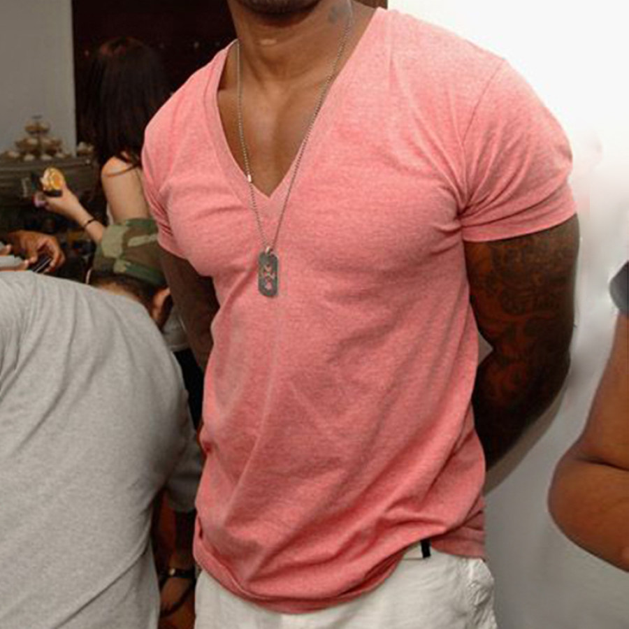 

Men's Vintage Solid V-Neck Casual Breathable T-Shirt