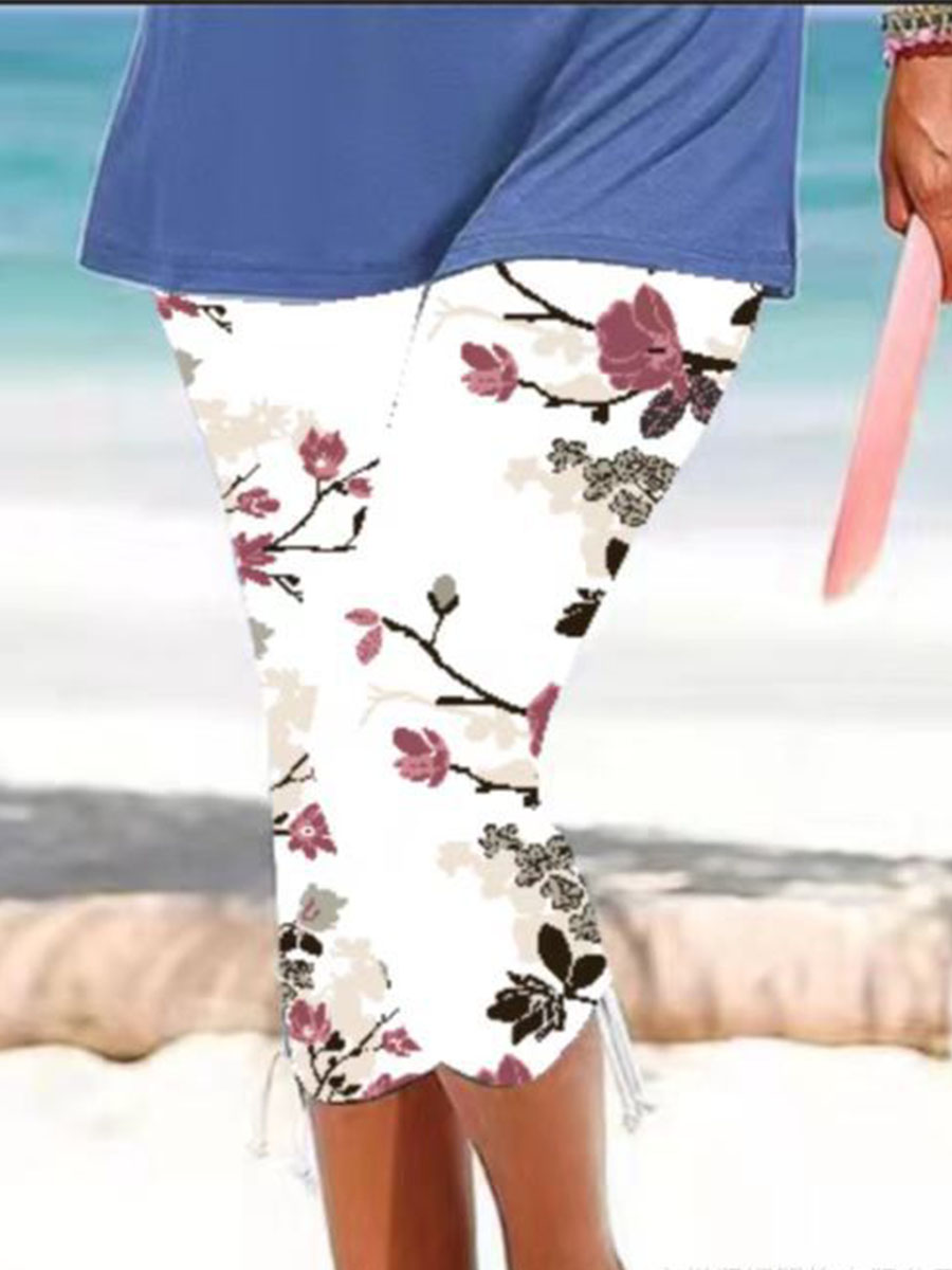 Casual Floral Printed Three Quarter Pants
