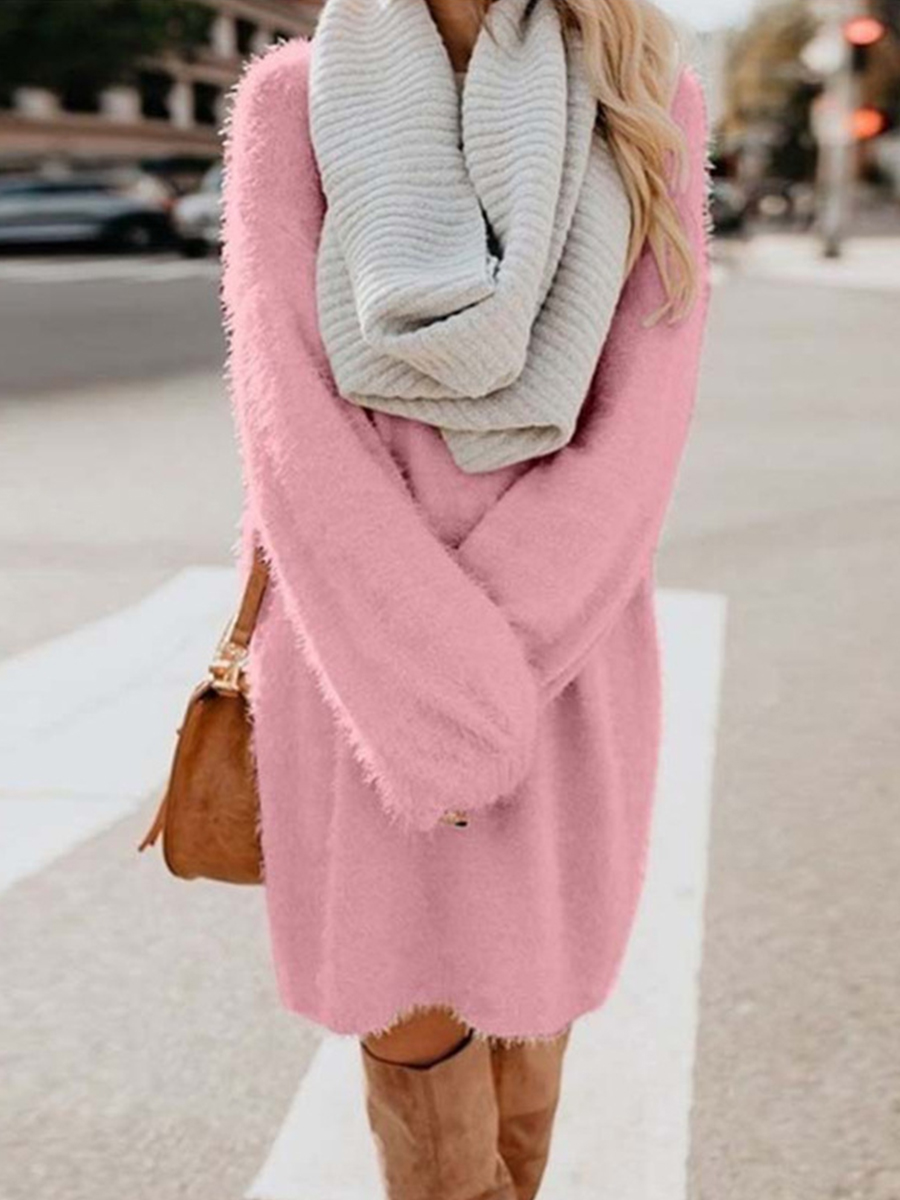 Fall/Winter Round Neck Loose Plush Dress